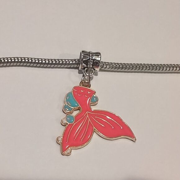 Silver Mermaid Tail with Bubbles Enamel Dangle Charm for Pandora Style Bracelet - Picture 2 of 4